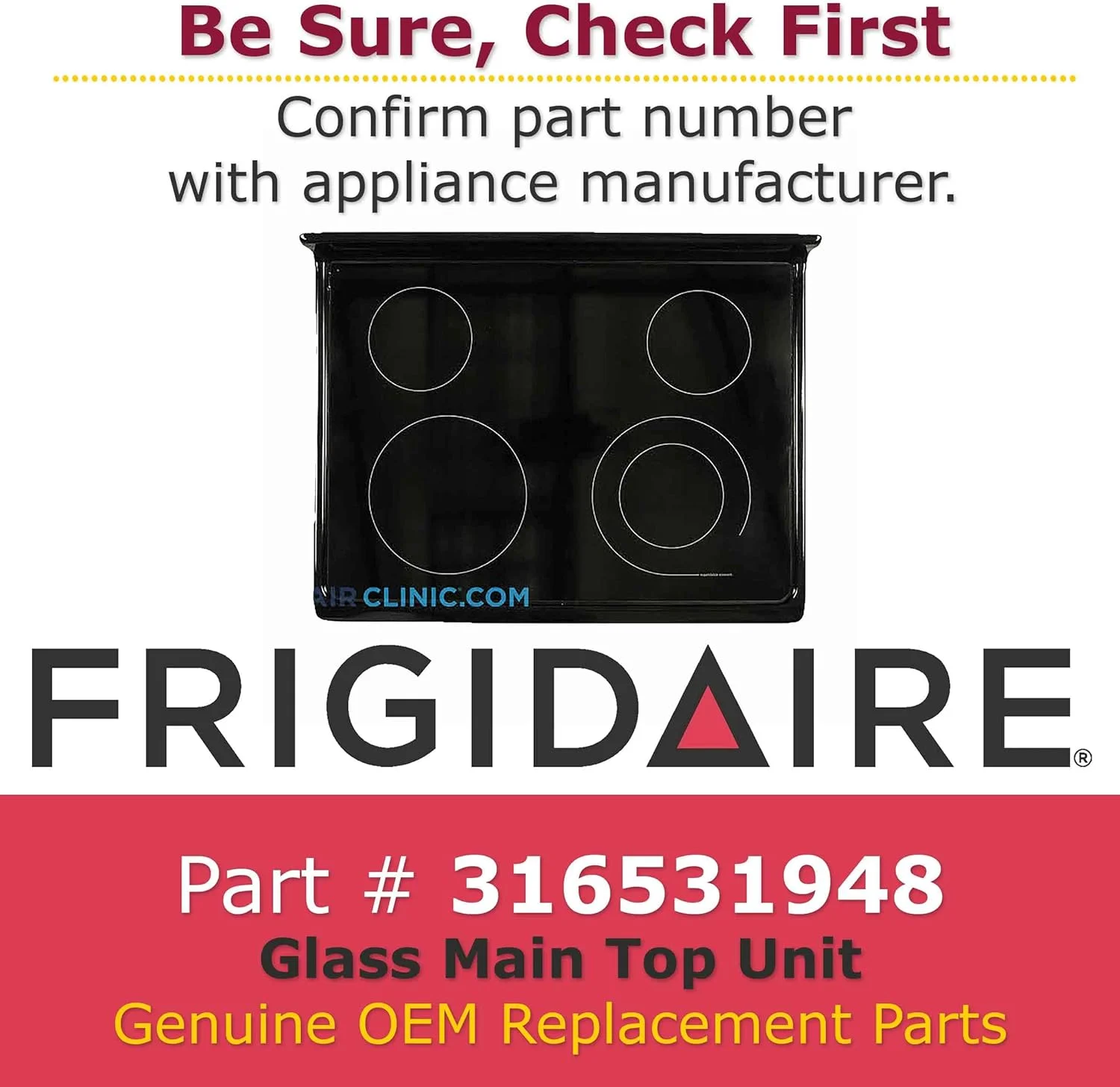 Frigidaire 316531948 Glass Main Top