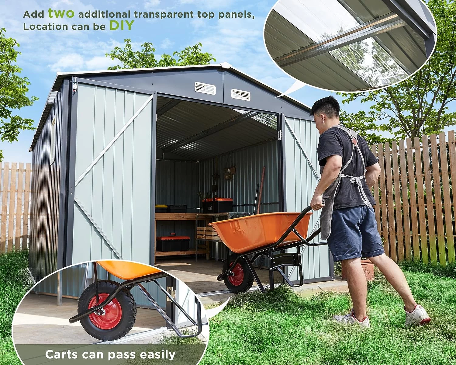 AMERLIFE 10x12x7.5 ft Outdoor Storage Shed, Galvanized  Backyard Lockable Sheds, Grey/White