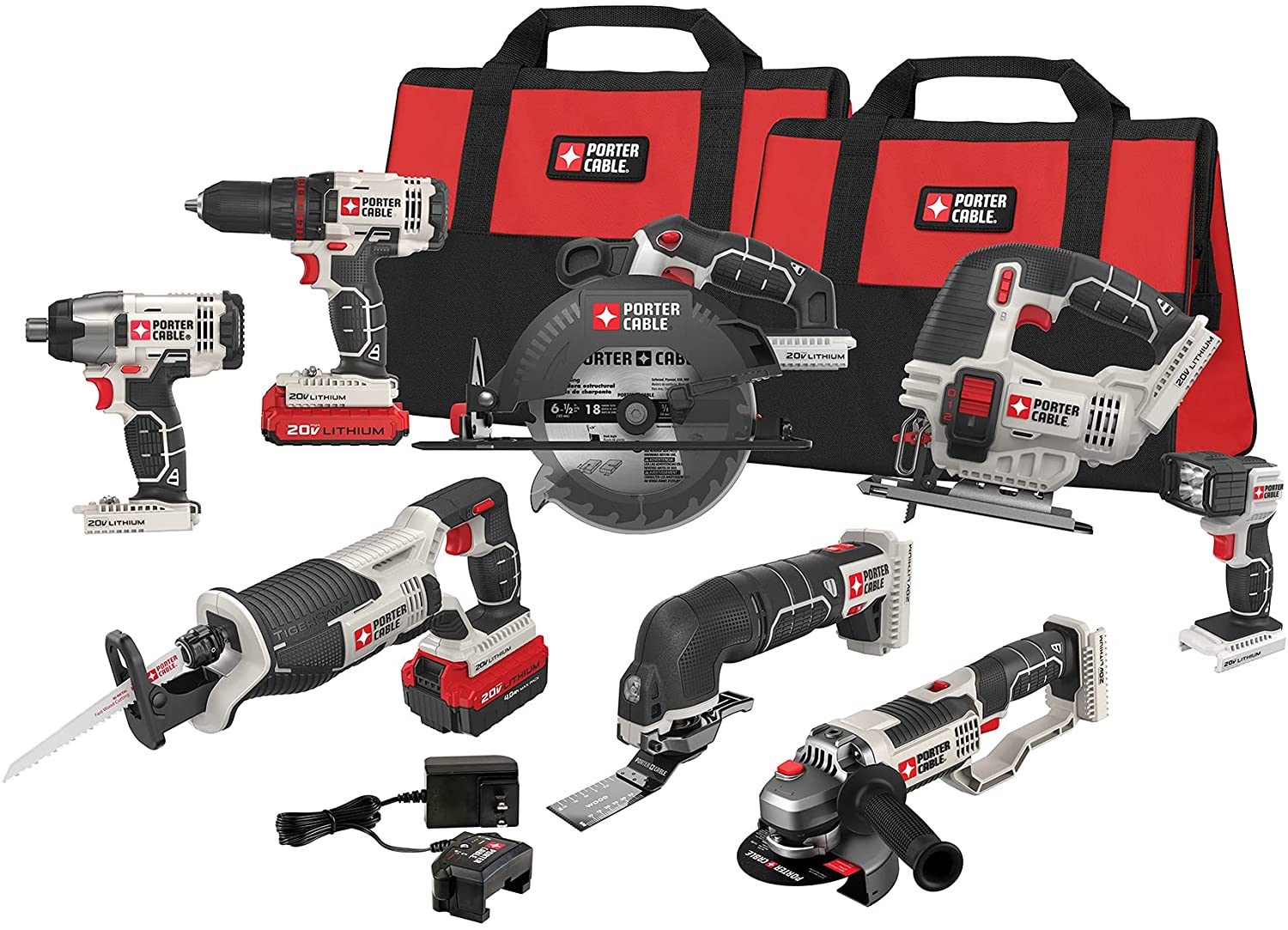 PORTER-CABLE 20V MAX* Cordless Drill Combo Kit, 8-Tool (PCCK619L8)