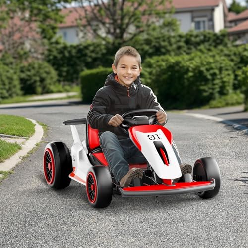 Planet X8 24V Electric Go Kart, 2x150W Drift Kart for Big Kids, 5-Point Safety Belt with Soft Start, Up to 8 MPH Racing Speed, 7AH Large Battery