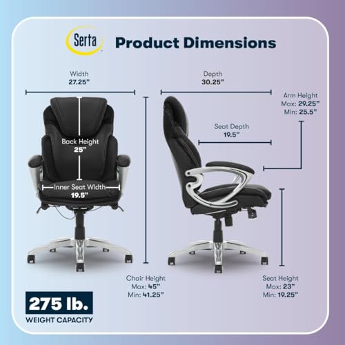 Serta Bryce Executive Office Chair, Ergonomic Computer DeskChairs with Patented AIR Lumbar Support, Comfy Body Pillows, Height Adjustable