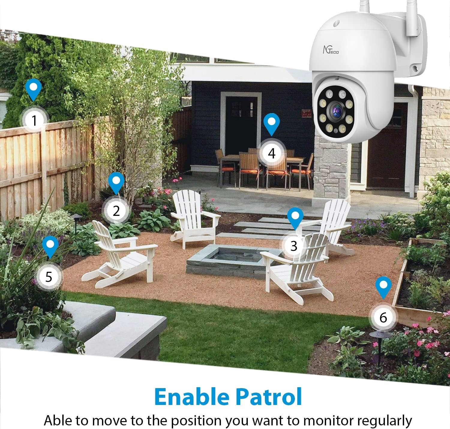 3MP Security Camera Outdoor, NGTeco Pan Tilt 2K Surveillance WiFi Camera with Spotlight Night Vision, 2-Way Audio, AI Motion Detection