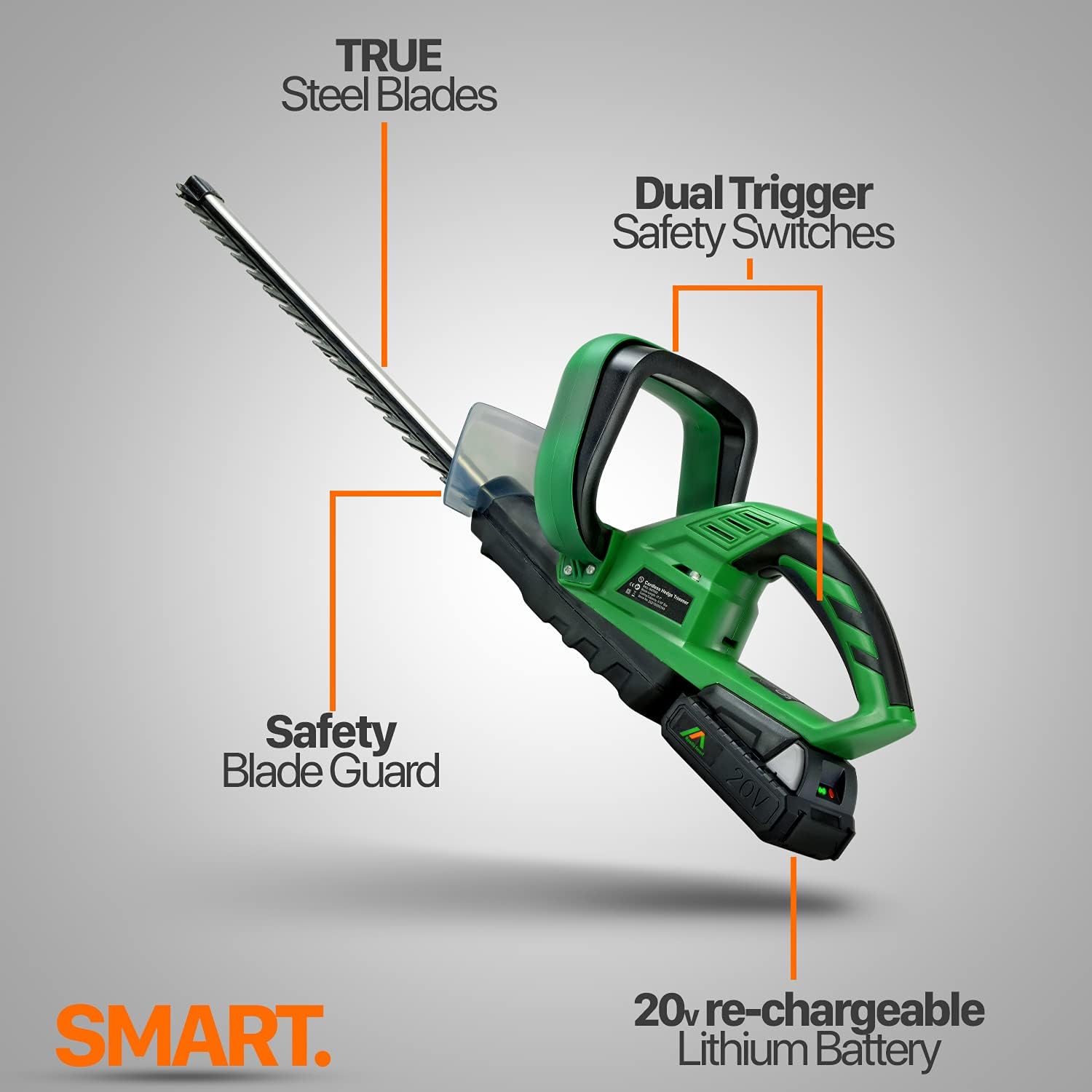 Apollo Smart Hedge Trimmer 17-Inch Cordless Electric 20V 2Ah Lightweight Lawn and Garden Landscaping