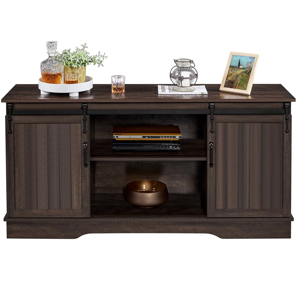 SmileMart Modern TV Stand with Storage Shelves for TVs up to 65 Inch, Rustic Brown