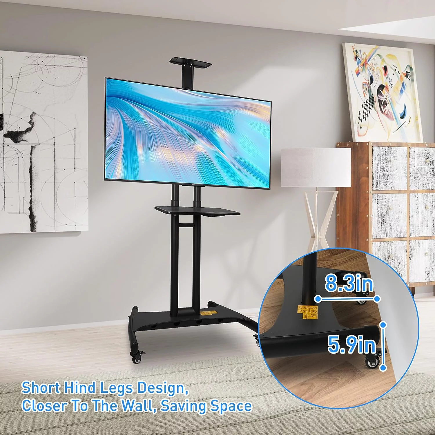 Mobile TV Cart TV Stand with Wheels for 32 to 70 inch Screens up to 99 lbs, Height Adjustable Rolling TV Cart with Camera
