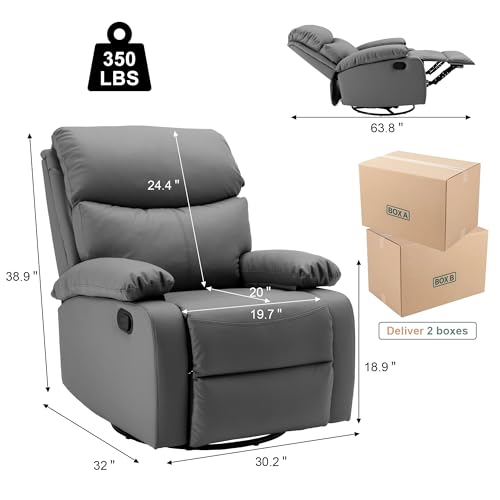Swivel Rocker Recliner Chair for Adults, Genuine Leather Recliner Chair, Rocking Recliner Chair, Single Sofa Small Recliner for Living Room, RV