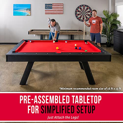 GoSports 7 ft Pool Table with Wood Finish - Modern Billiards Table with 2 Cue Sticks, Balls, Rack, Felt Brush and Chalk - Choose Your Style