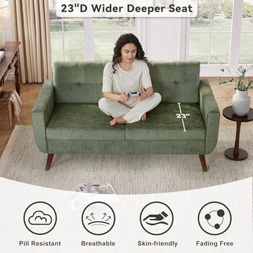 Tbfit L Shaped Couch Sofa, 80" W Mid-Century Modern Sectional Couches, 3 Seater Sofas with Wide Chaise Lounge & Two Pillows