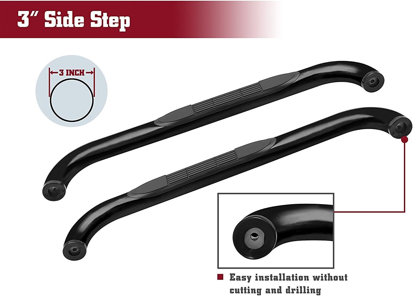 TAC Side Steps fit 1998-2011 Ford Ranger Regular Cab Pickup Truck 3 inches Black Side Bars Nerf Bars Step Rails Running Boards Rock Panel Off Road