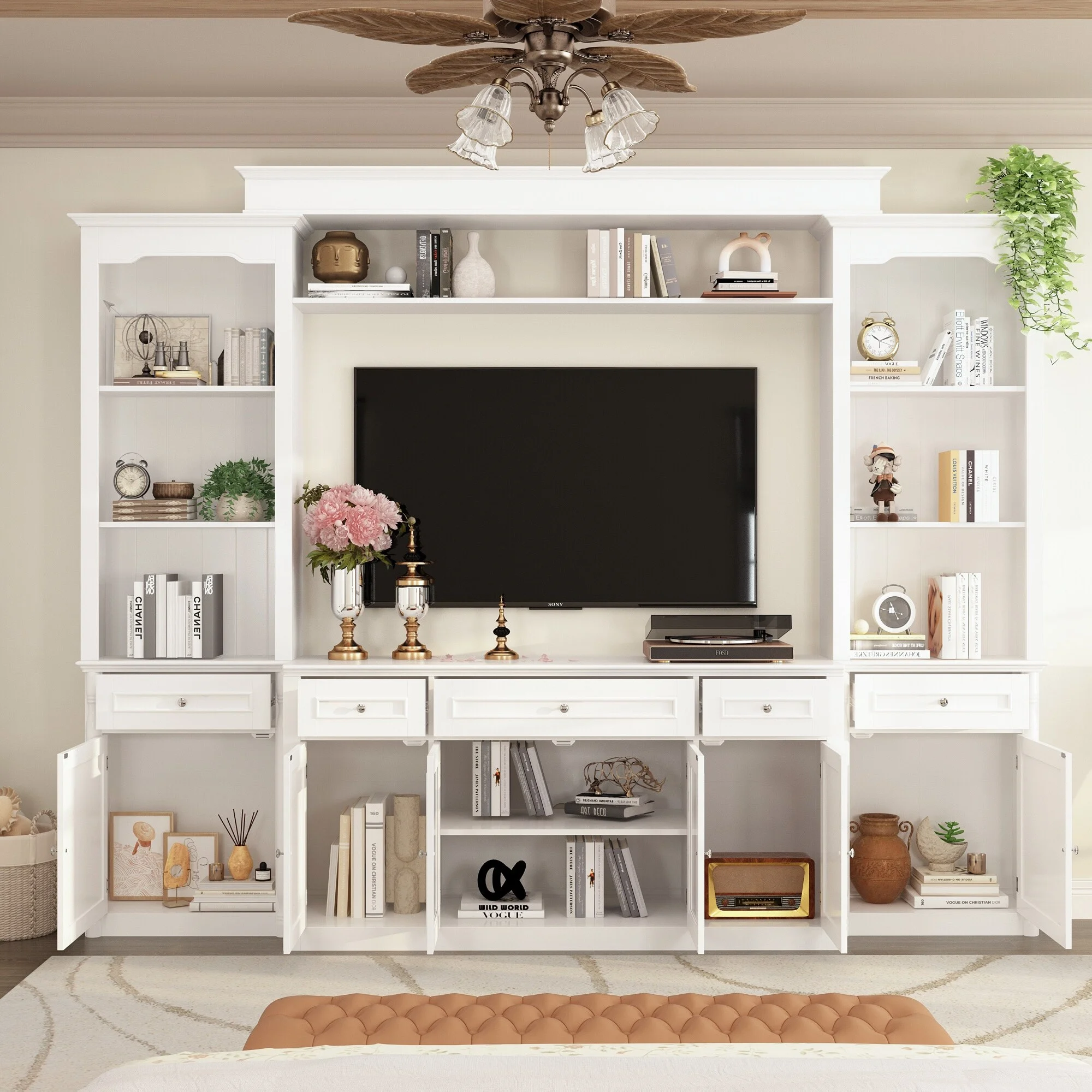104.3"x82.3" Complete Entertainment Wall Unit White TV Stand Display TV Stand