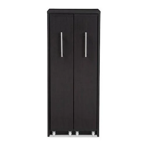 Lindo Brown Wood Bookcase with Two Pulled-out Doors Shelving Cabinet - Curated Treasures Market