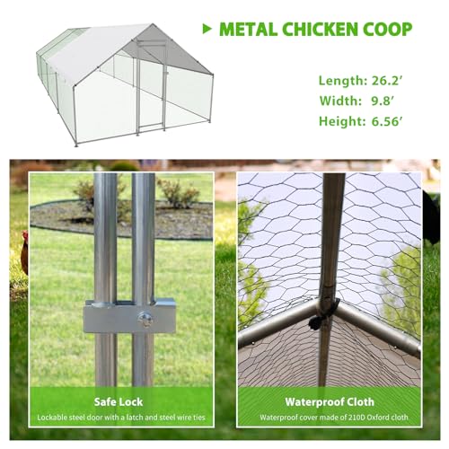 Large Metal Chicken Coop Walk-in Poultry Cage with Water-Resident and Anti-UV Cover Duck Rabbit Cat House Outdoor Chicken Run Pen with Spire Shaped