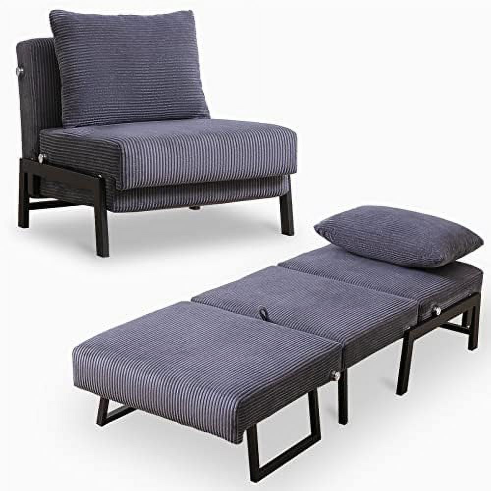 TJUNBOLIFE Pull Out Sleeper Chair Velvet Fabric Chair Bed with Memory Foam Foldable Futon Chair with Metal Leg Armless Sofa Chair Bed for Living Room