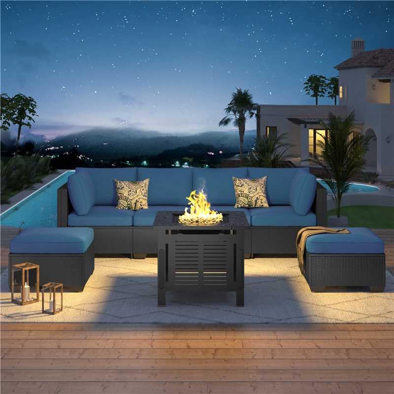U-MAX 7 Piece Outdoor Patio Furniture Set, PE Rattan Outdoor Wicker Sectional Furniture Chair Set with Cushions and Tea Table