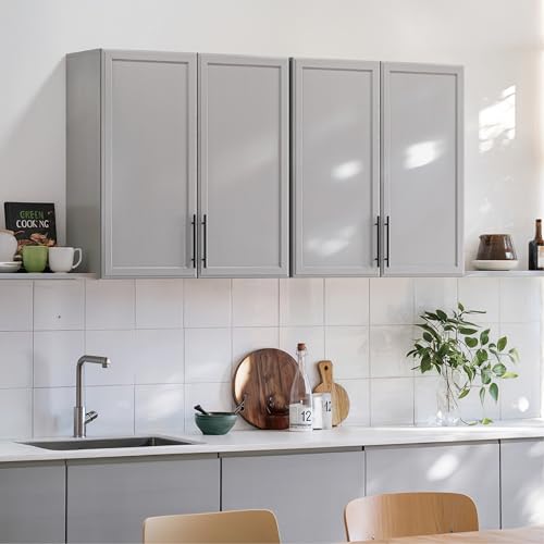 Wall Storage Cabinet - Kitchen Laundry Wall Amount Cabinet with Two Shaker Doors and Shelf, in Grey, 24'Wx2 Pcs