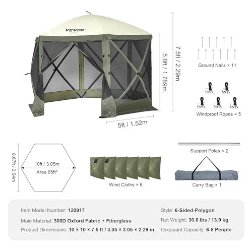 VEVOR Pop Up Gazebo Screen Tent, Pop-Up Instant Gazebo Tents with Mosquito Netting Outdoor Canopy