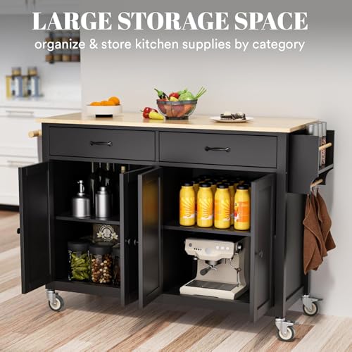 Rovibek Kitchen Island with Drawers 53 in Rolling Island Cart Mobile Solid Wood Portable Islands on Wheels with Storage Cabinet & Drawers, White
