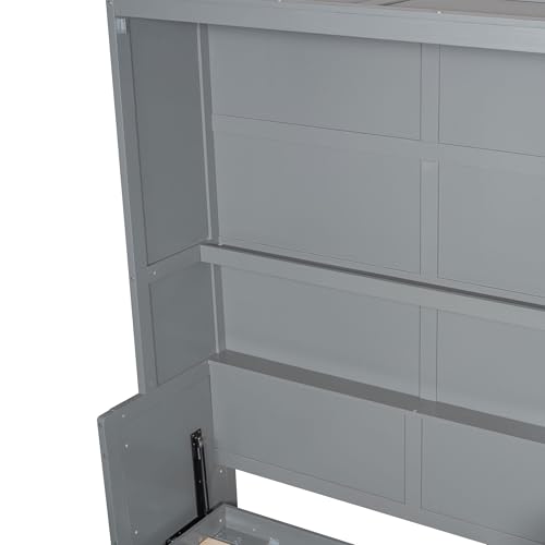 Queen Size Murphy Bed Wall Bed with Desk and Closet,Drawers and Shelves,for Small Spaces Studio Study Office Guest Room Use (Gray#Desk, Queen)