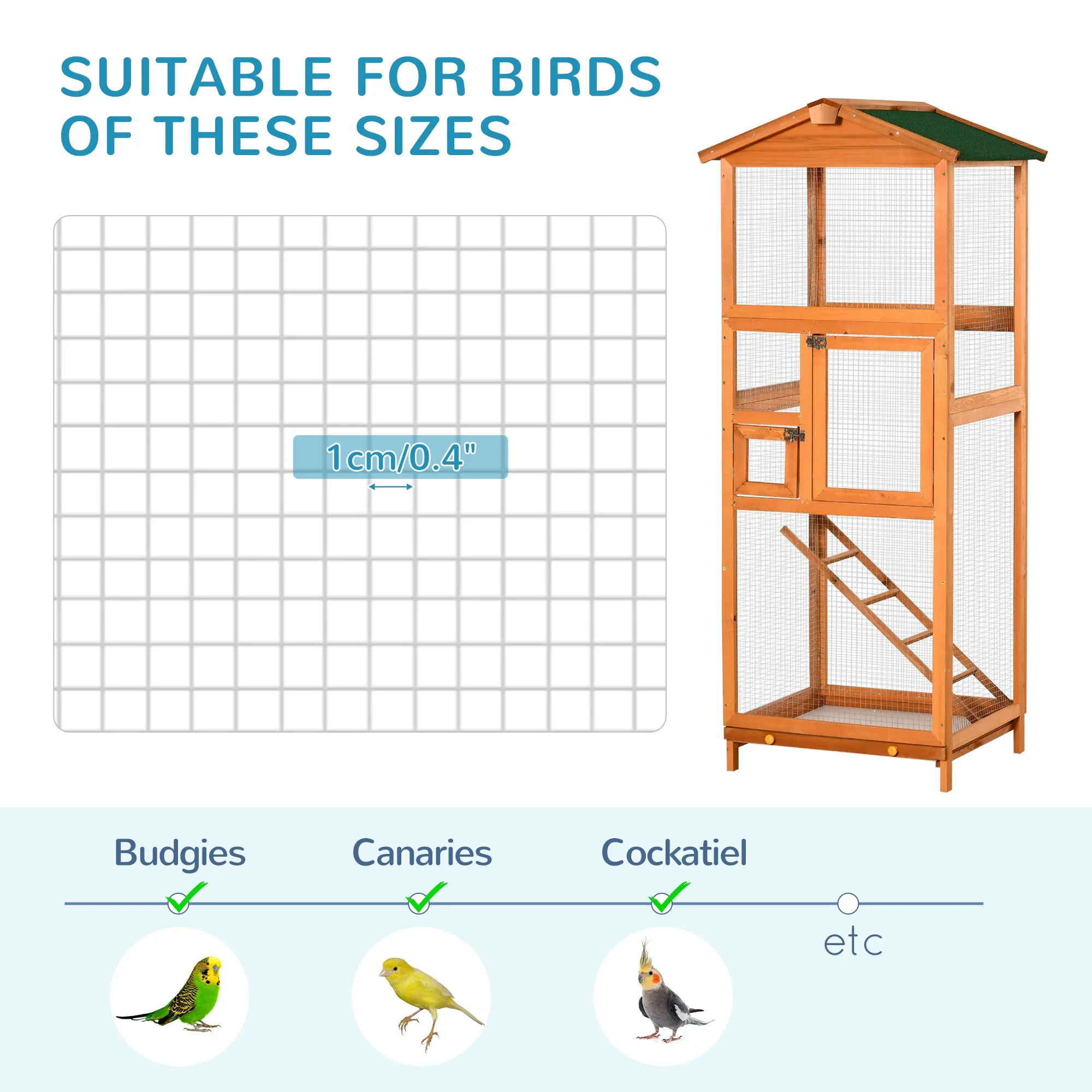 Pawhut 65" Large Wooden Vertical Outdoor Aviary Flight House Bird Cage With 2 Doors