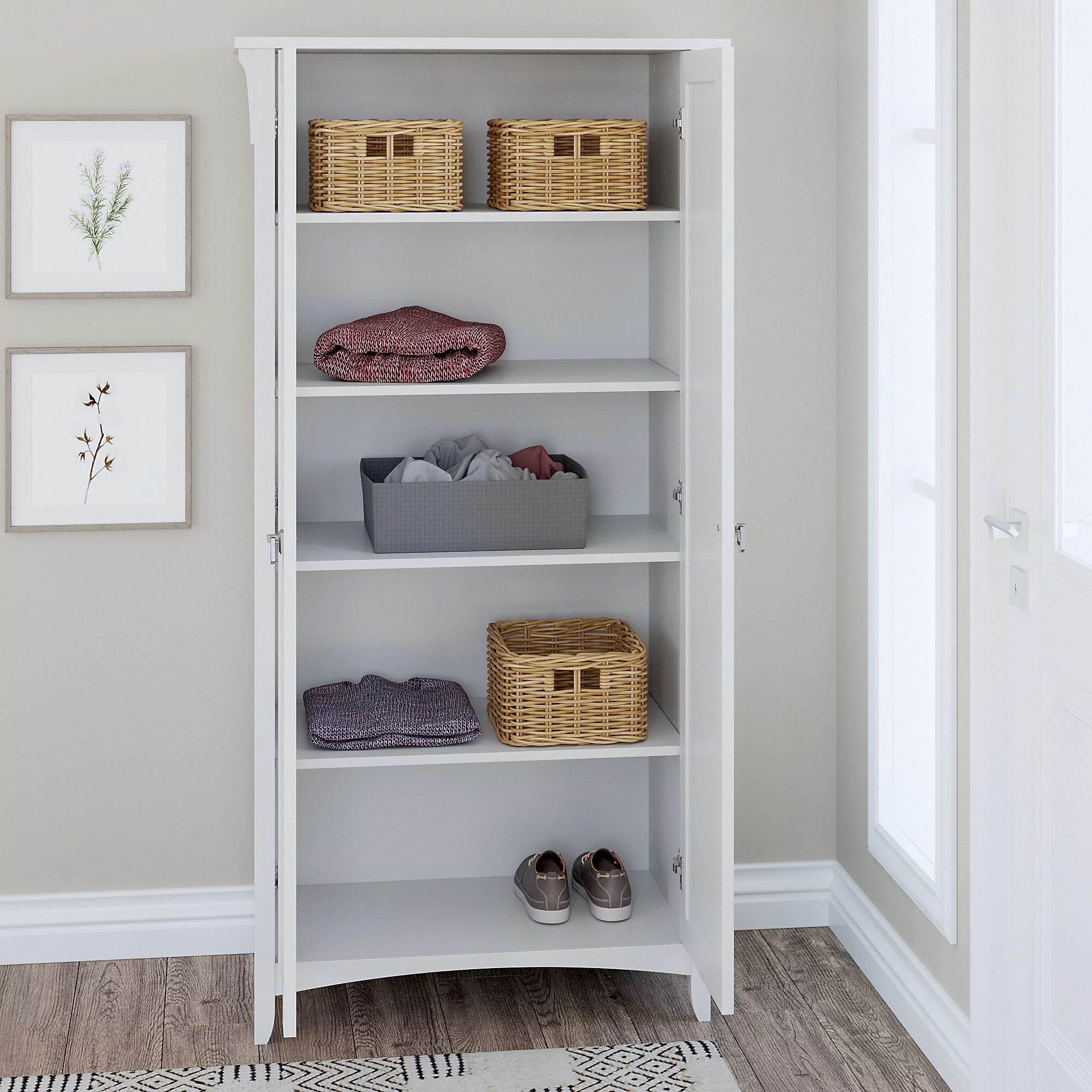 Bush Furniture Salinas Tall Storage Cabinet with Doors, Pure White