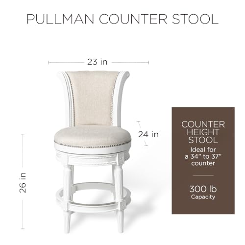 Maven Lane Pullman 31 Inch Tall Bar Height Upholstered Barstool with Back in Reclaimed Oak Finish with Ash Grey Fabric Cushion Seat
