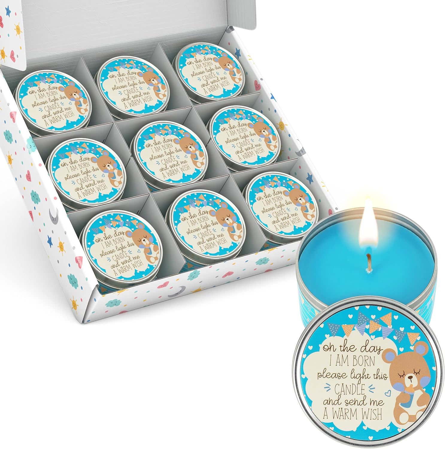 Totally Unique Baby Shower Party Favors Candles for Boys (9 Pack) | Baby Shower Favors for Guests Boy | Baby Shower Favors for Boys | Blue Baby