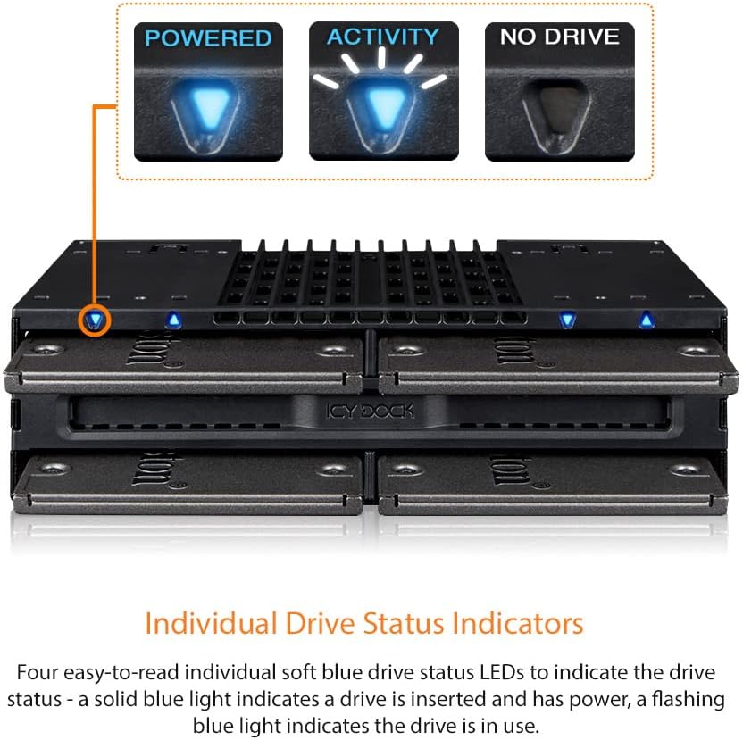 ICY DOCK Tray-Less 4X 2.5 SAS/SATA SSD/HDD Mobile Rack for 5.25" Bay | flexiDOCK MB024SP-B Pack of 2