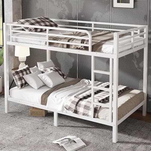 Heavy Duty Bunk Bed Frame with Ladder, Twin XL Over Twin XL Bunk Beds with Safety Guardrails, Adults Bunk Beds with Noise-Reducing Rubber Stoppers
