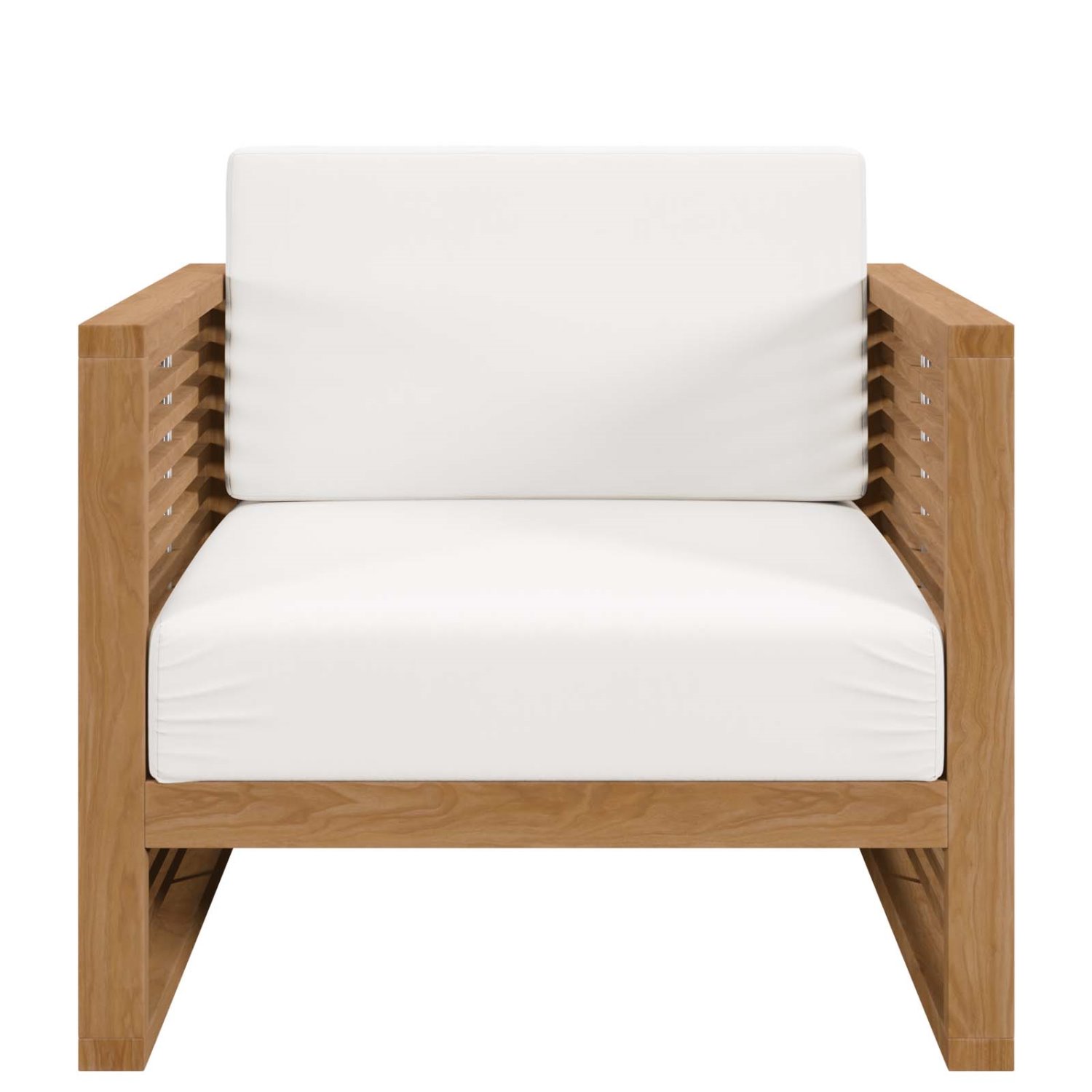 Lounge Chair ArmchairTable Set, White Natural, Teak Wood, Outdoor Patio Balcony Cafe Bistro Garden Hospitality Restaurant