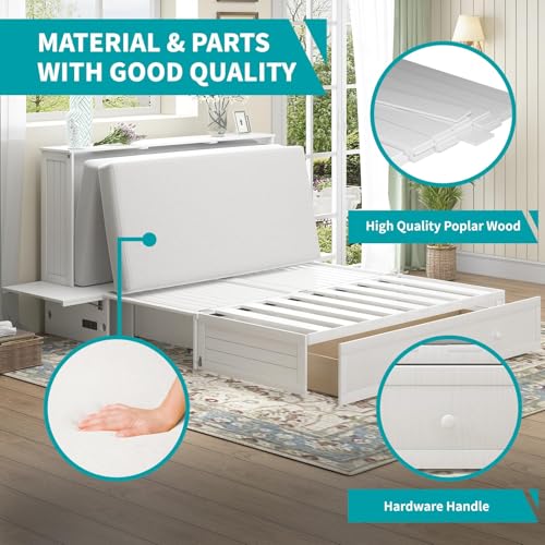 BALUS Murphy Bed Cabinet,Queen Murphy Bed with Tri-fold Mattress & USB Charging Station