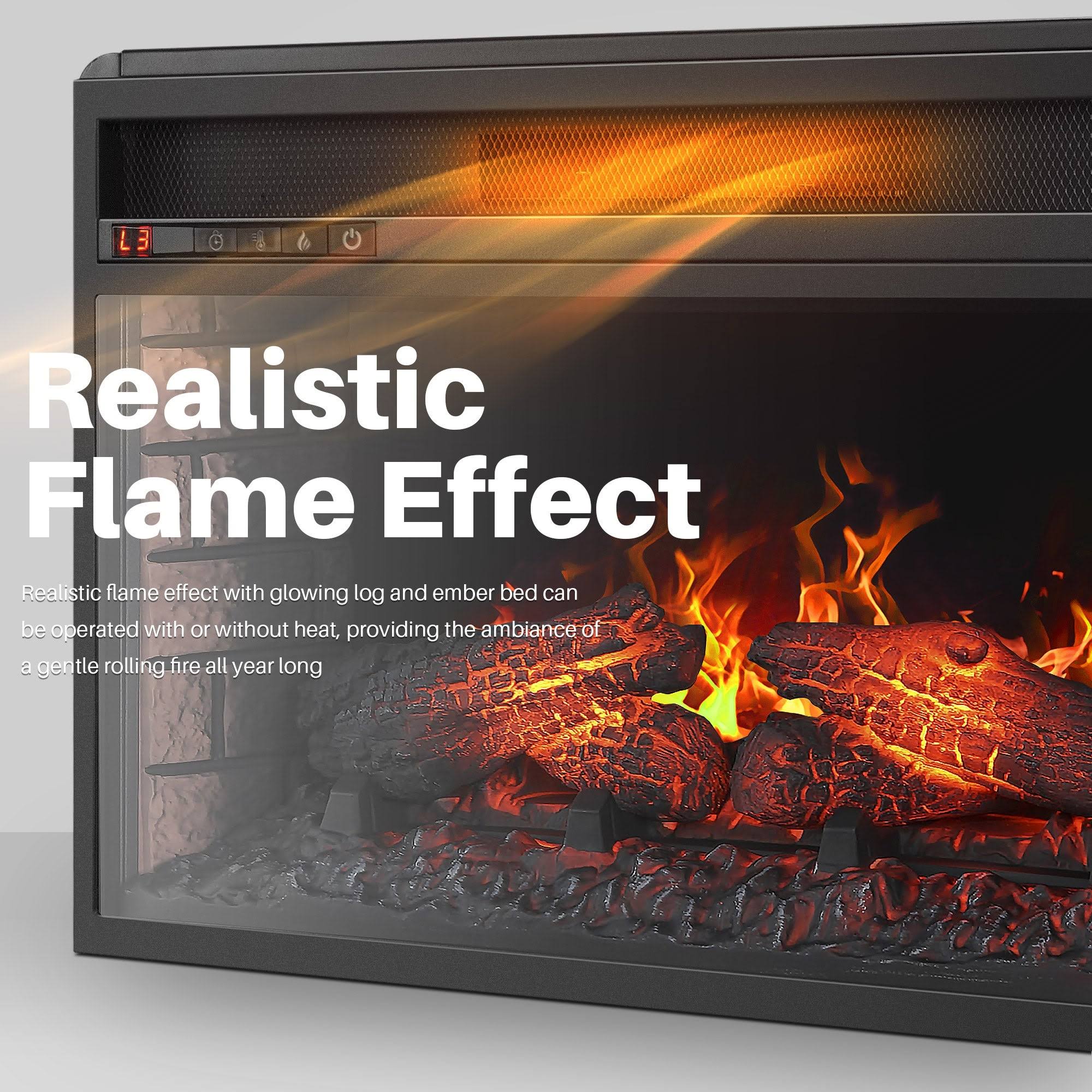 della 26x22 Infrared Fireplace Insert Stove with Glass View and Remote Control Timer Settings, Black