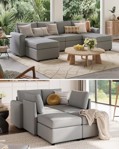LINSY HOME Modular Sectional Sofa, Convertible U Shaped Sofa Couch with Storage, Memory Foam, Modular Sectionals with Ottomans