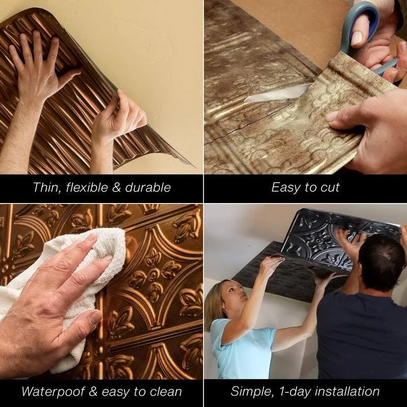Fasade Portrait Decorative Vinyl 2ft x 4ft Glue Up Ceiling Tile in Brushed Aluminum (5 Pack)