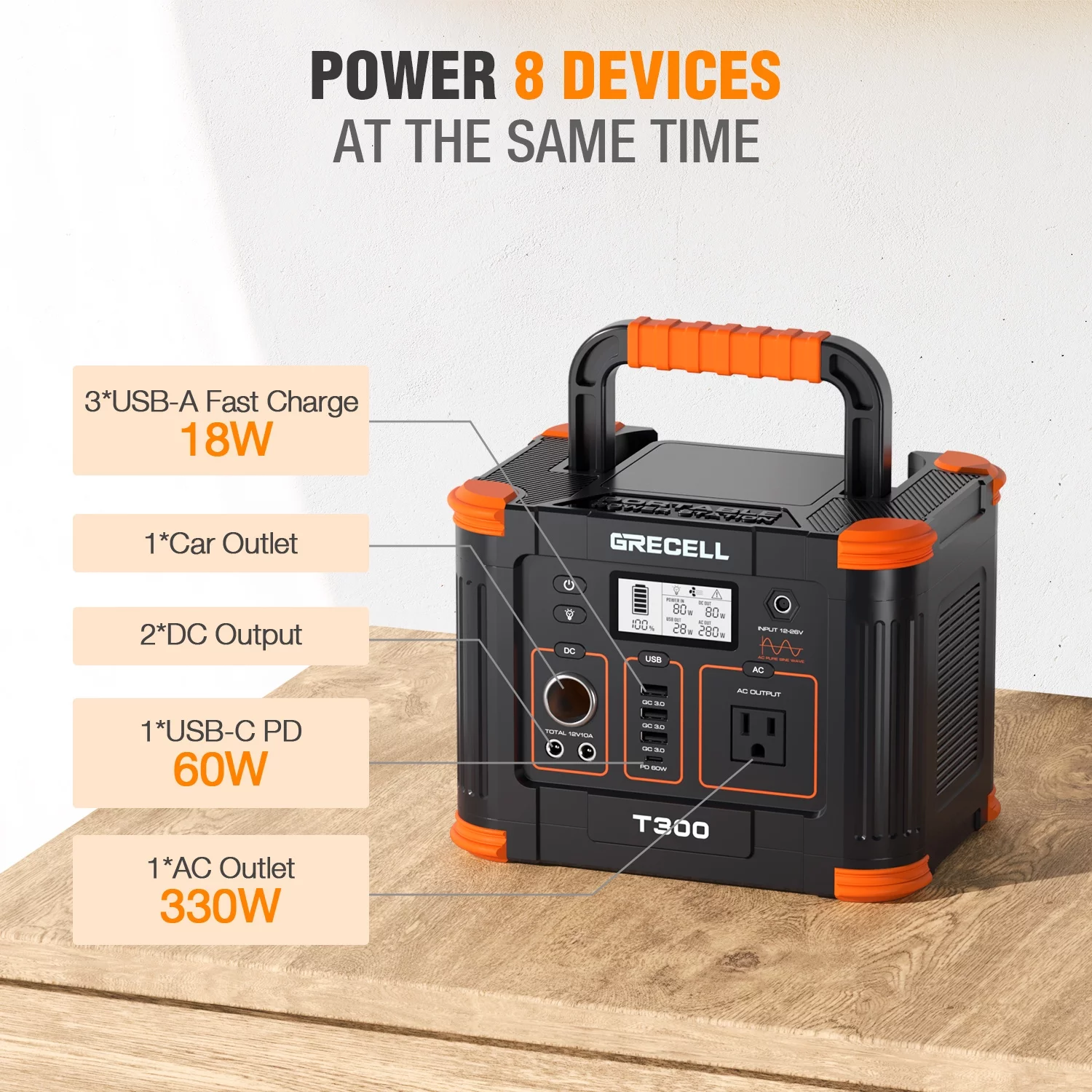 300W Portable Power Station, 288Wh Solar Generator for Outdoors Camping Travel Emergency Home Blackout