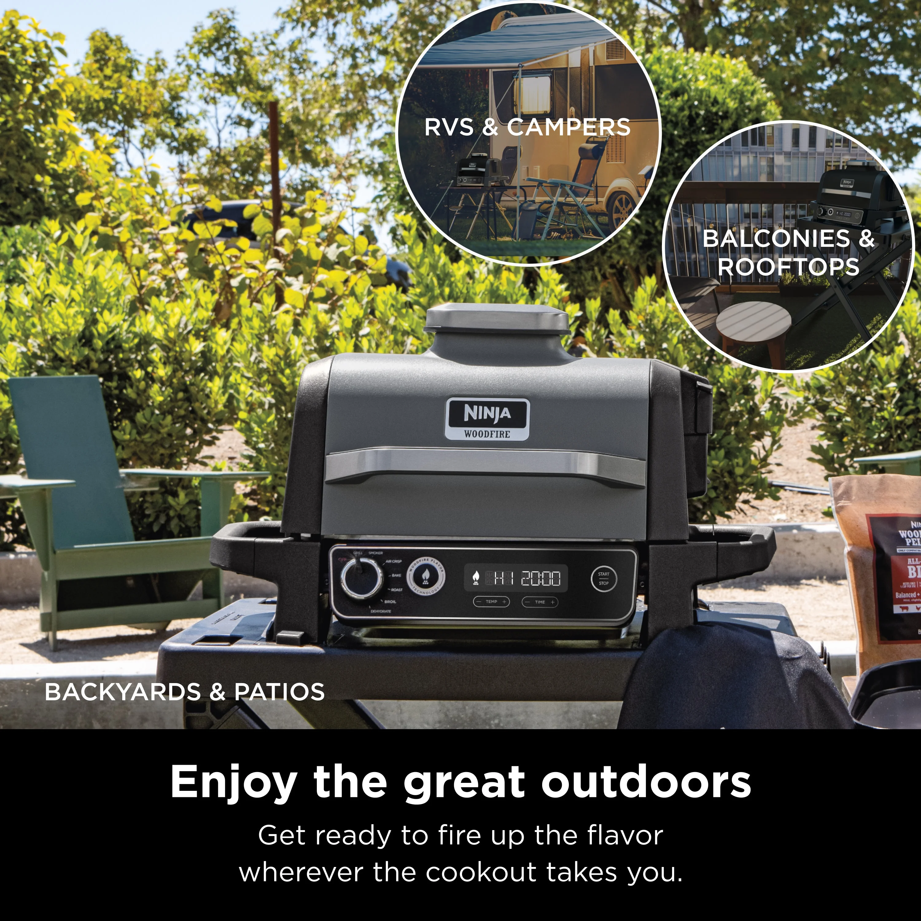 Ninja Woodfire 3-in-1 Outdoor Grill, Master Grill, BBQ Smoker, & Outdoor Air Fryer with Woodfire Technology, OG700