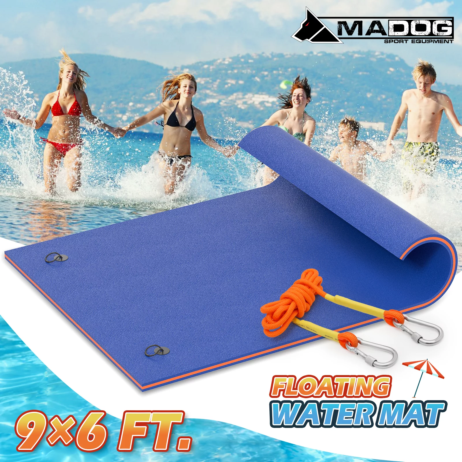 MADOG Water Floating Mat Foam Pad, 9x6FT Bouncy Tear-Resistant XPE Foam