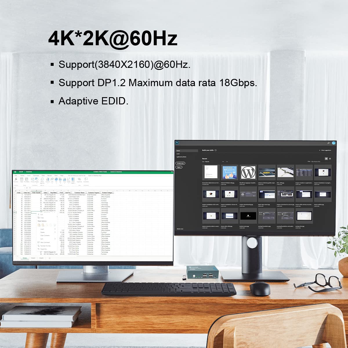 KVM Switch Dual Monitor DP 4K@60Hz Extended Display, Displayport 1.2 KVM Switch 2 in 2 Out with 4 USB 2.0 Hub