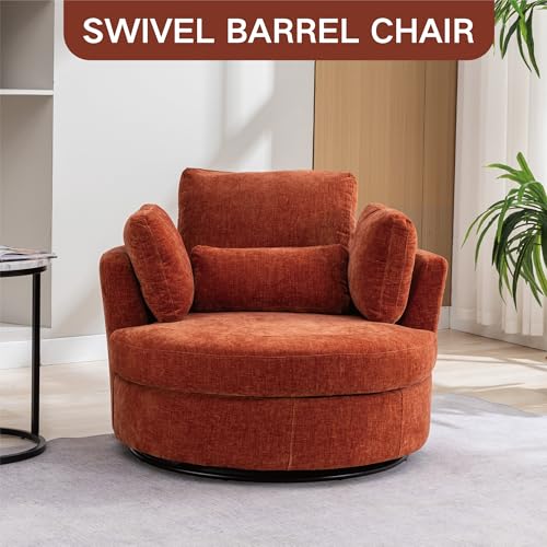 Chifee & Vingol 42.2" Oversized Swivel Accent Chair Round Barrel Chair,Chenille,Beige