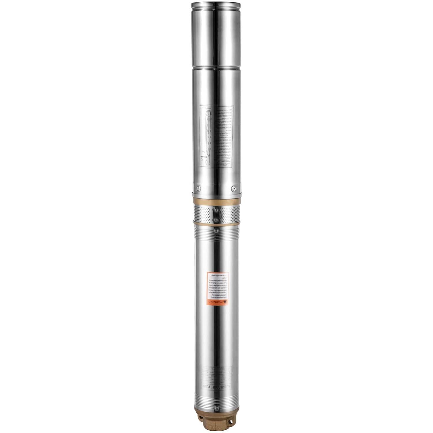 VEVOR Well Pump 1 HP Submersible Well Pump 33GPM Deep Well Pump 207ft Head with 9.8ft Cable Water Well Pumps Submersible Stainless Steel for