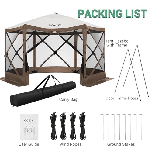 COBIZI 12x12ft Pop up Gazebo Screen Tent Screen House for Camping, Camping Outdoor Screened Gazebo, Canopy Tent