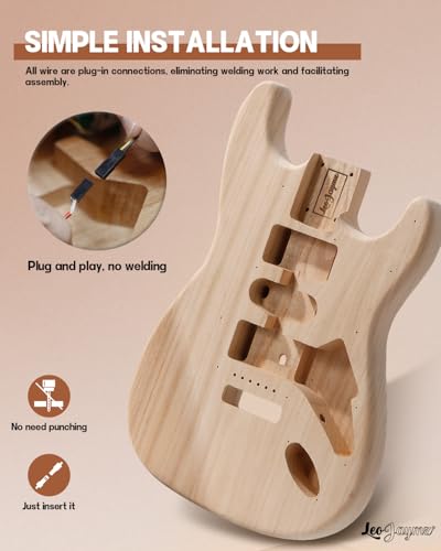 Leo Jaymz DIY Single Cut Electric Guitar Kits with Mahogany Body and Neck - Rosewood Fingerboard and All Components Included (LP Hollow)