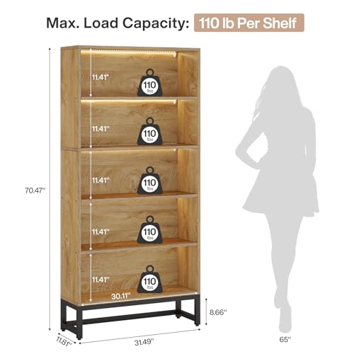 Tribesigns Tall Bookcase Black Bookshelf, 70.8” Large Bookcases Organizer with LED Lights