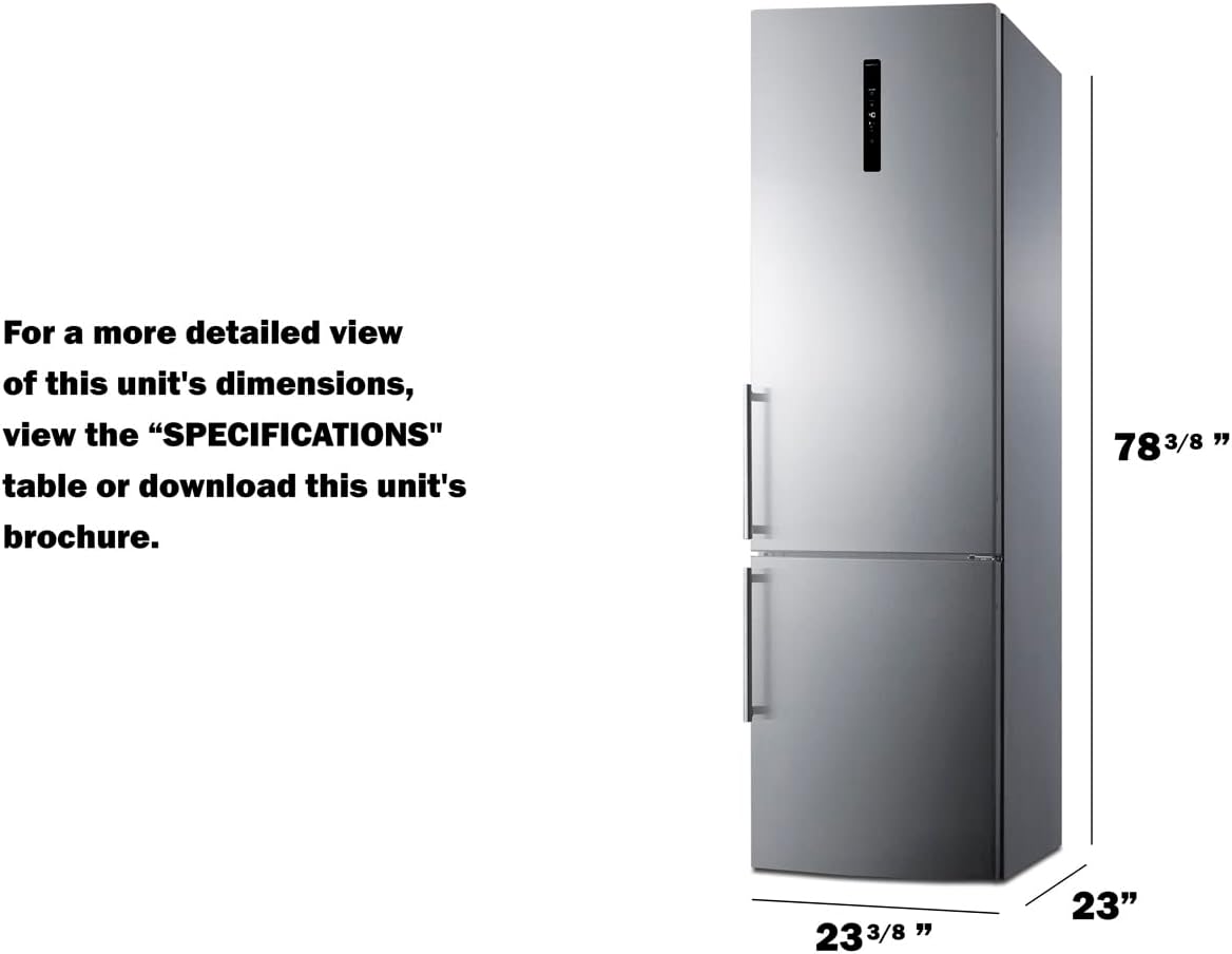 Summit Appliance FFBF181ES2 24" Wide Bottom Freezer Refrigerator, Stainless Steel Door, ENERGY STAR Certified, Digital thermostats, Made in Europe