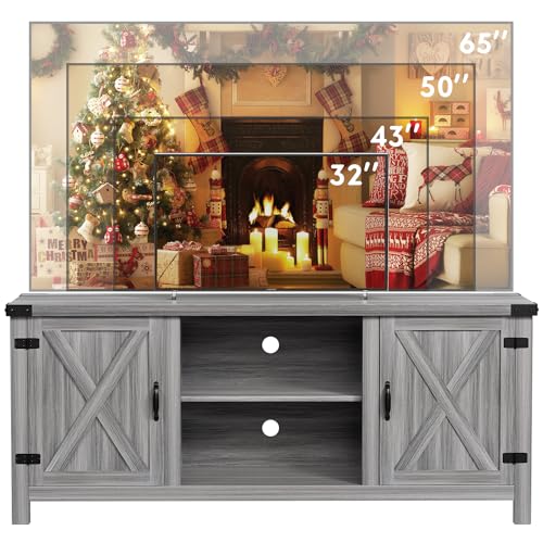 YESHOMY Modern Farmhouse TV Stand with Two Barn Doors and Storage Cabinets for Televisions up to 65+ Inch, Entertainment Center Console Table