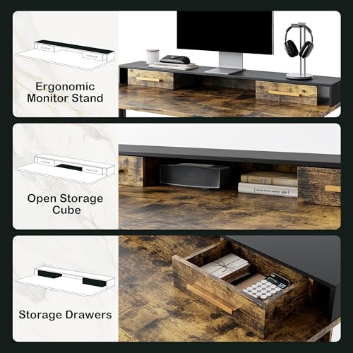 Standing Desk with 4 Drawers, 47.2 x 23.6 Inch Whole Piece Height Adjustable Electric Sit Stand Desk