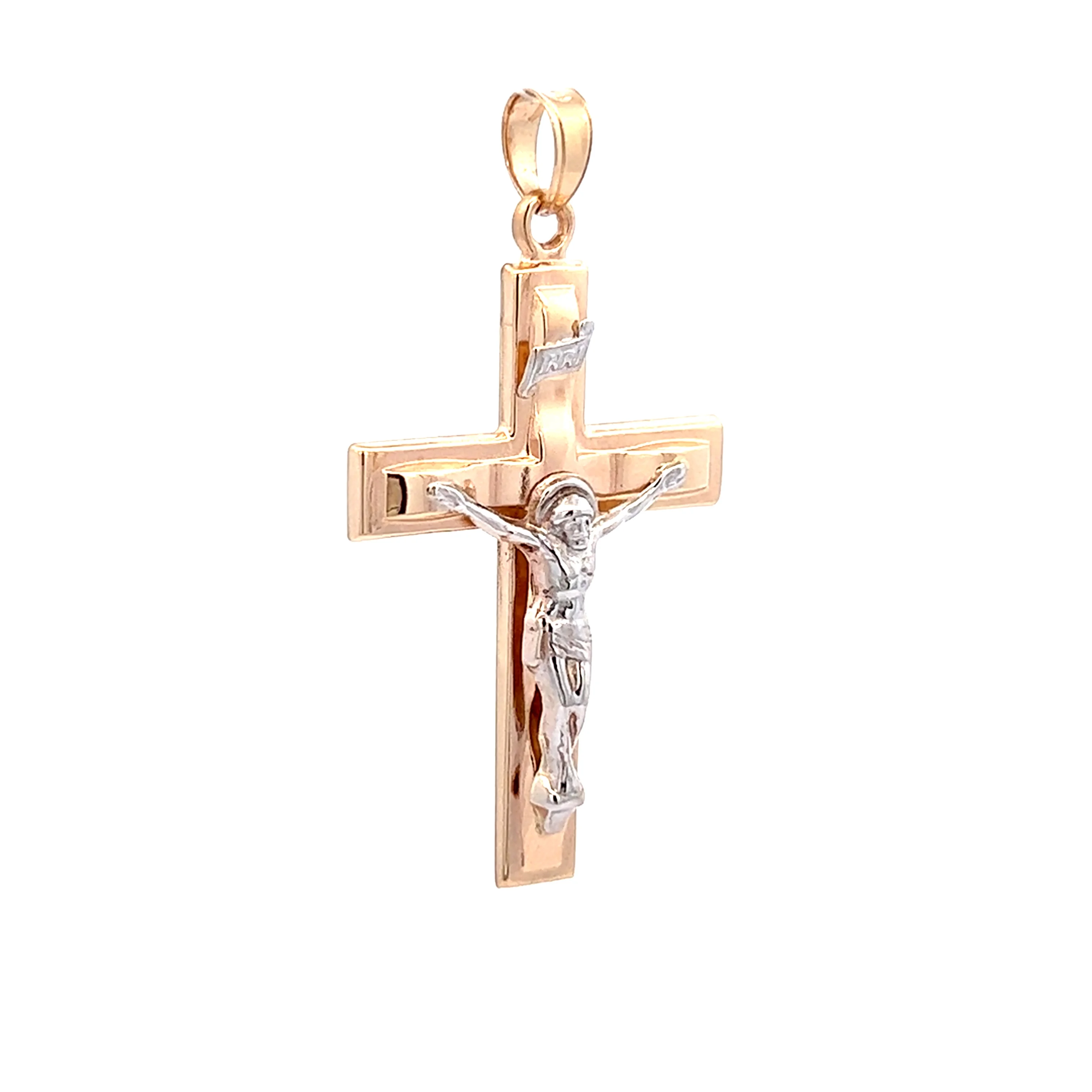 Brilliance Fine Jewelry 14 KT Two Tone Gold Modern Crucifix