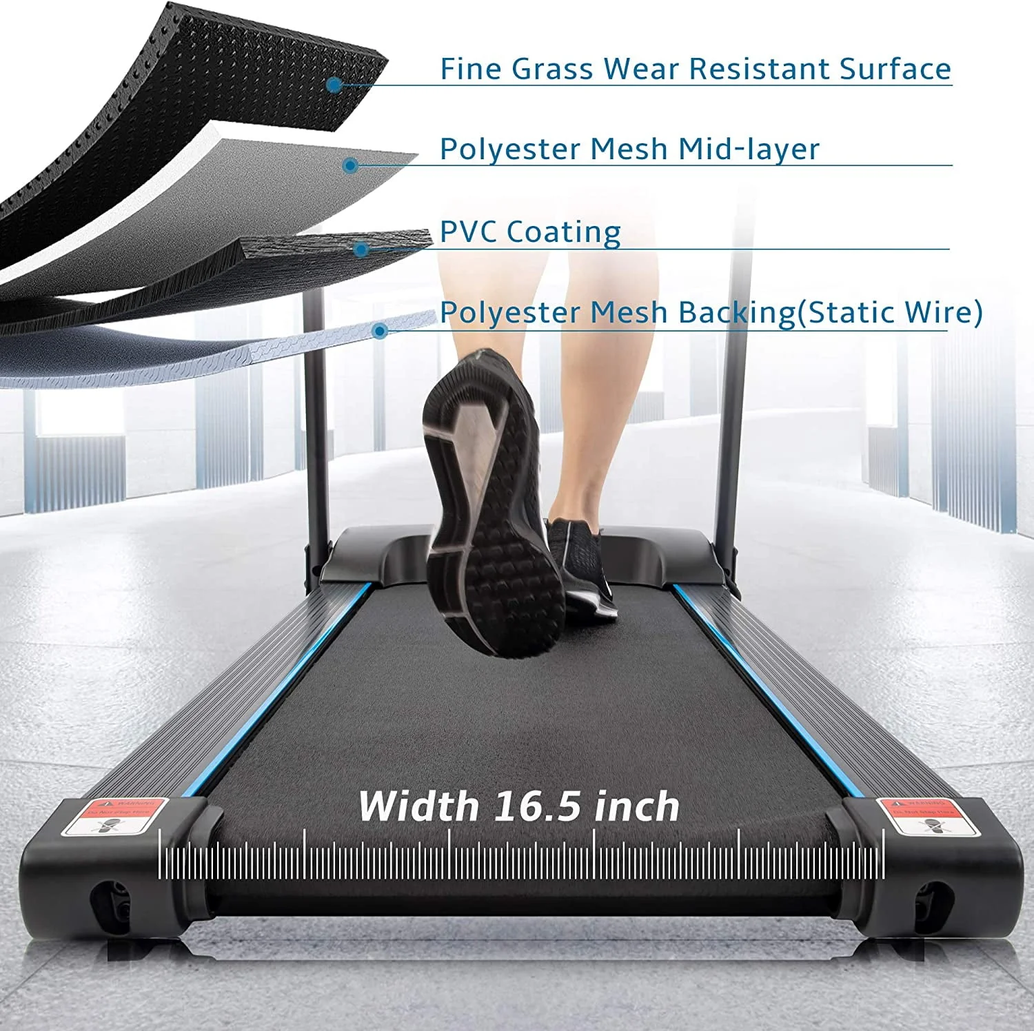 Folding Middle Treadmill for Home, 2.5HP Electric Motorized Running Machine with 10MPH Speed, Large Running Surface, 12 Programs, Speakers, Incline