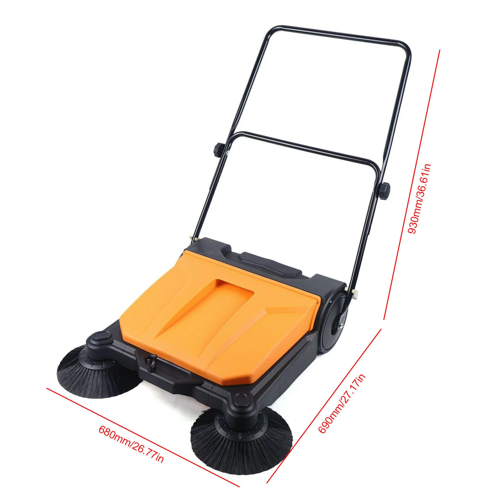 Electric Sweeping Brush, 26 Inch Industrial Manual Push Sweeper Walk-in Floor Sweeper for Backyard Road Home Construction Site Office