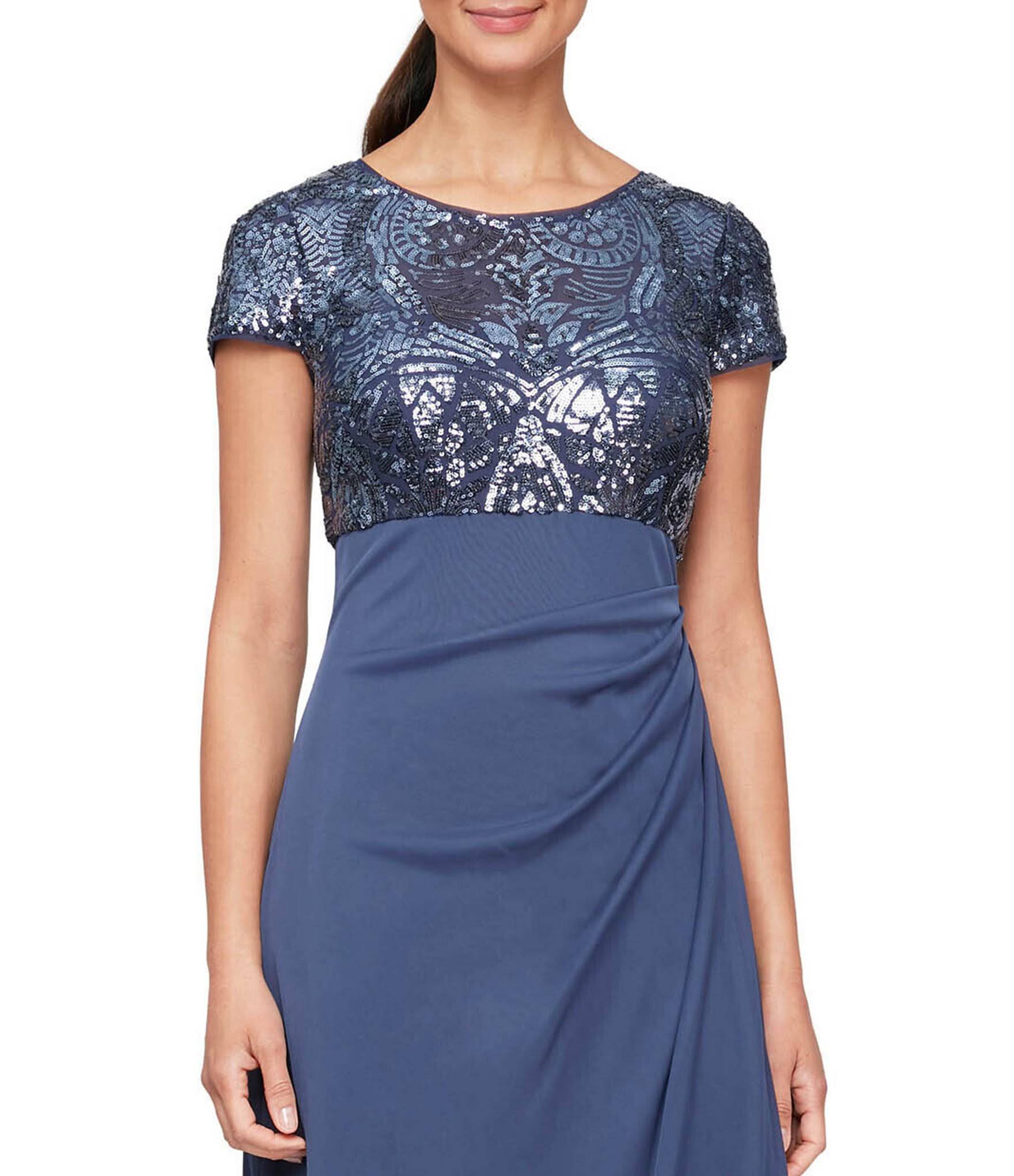 Alex Evenings Cap Sleeve Stretch Sequin Side Ruffle Gown - 4