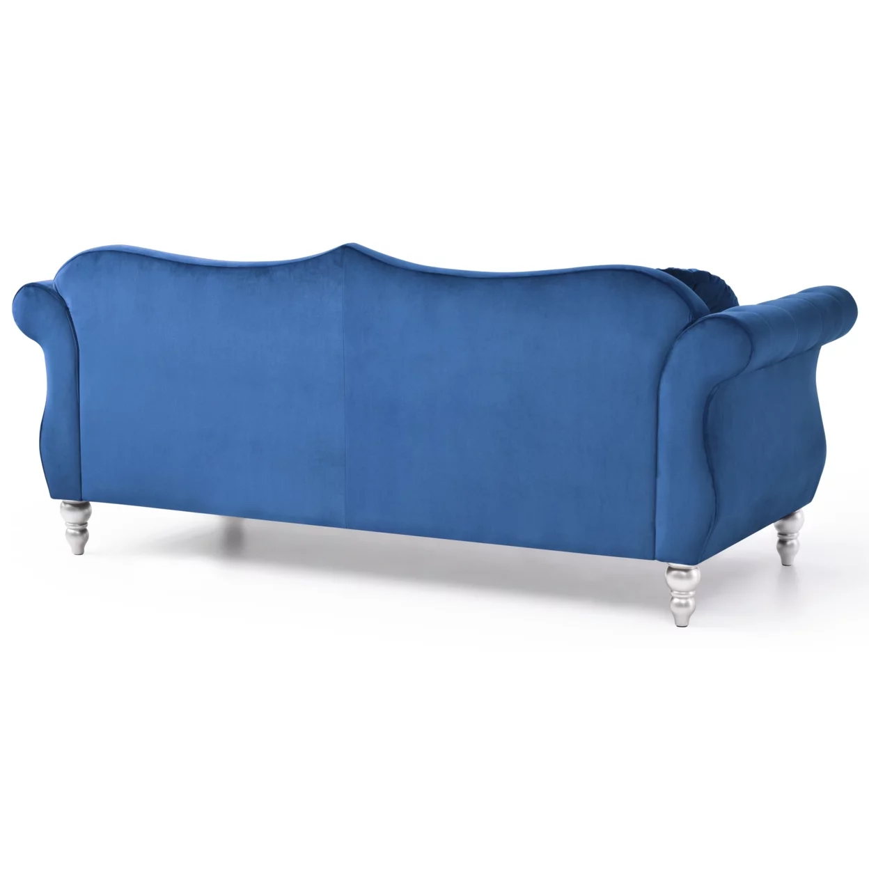 Passion Furniture Hollywood 82 in. Navy Blue Velvet Chesterfield 3-Seater Sofa with 2-Throw Pillow